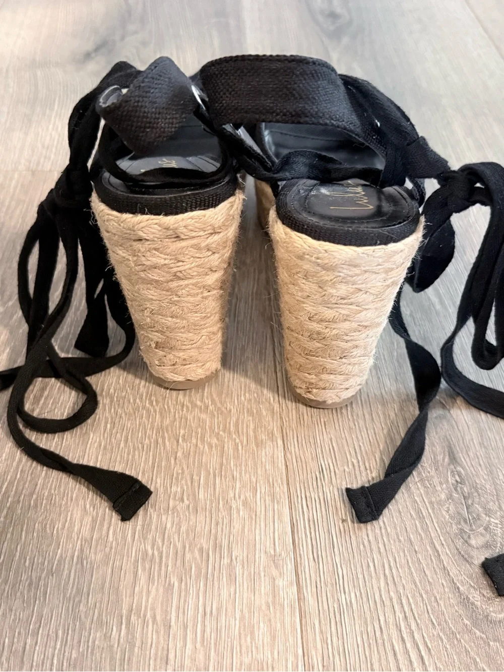 Lulu's Black Canvas Espadrille Wedge Sandals with Ankle Wrap